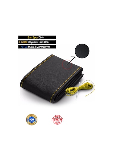 Mini One İçin Uyumlu Özel Süper Deri Direksiyon Kılıfı Dikmeli Sarı Spor Dikiş