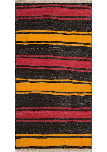 Kahve Sarı Rengi El Dokuma Çorum Cicim Yünlü Kilim
