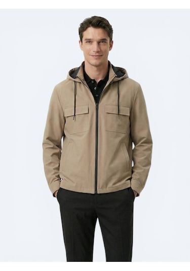 Kip Açık Kahve Regular Fit Kapüşonlu Casual Dokuma Mont Kahverengi