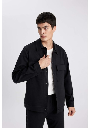 DeFacto Polo Yaka Çıtçıt Kapamalı Cepli Gömlek Ceket Z5178AZ24SPBK81