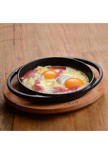 Lava Döküm Yuvarlak Sahan Döküm Demir Yekpare Çift Kulplu Kayın Servis Ahşabı Çap(Ø)16cm.