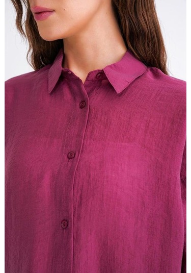 4667 Kadın İnce Oversize Modal Gömlek Bordo Bordo