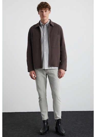 Calpe Erkek Skuba Interlok Kumaşlı Organik Pamuklu Fermuarlı Cepli Şık Gömlek Tipi Kahverengi Ceket