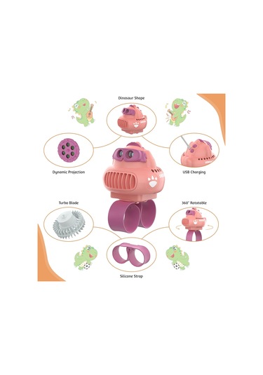 Çocuklar İçin Taşınabilir Vantilatör Bileklikli, Dink Projeksiyon, Pembe,