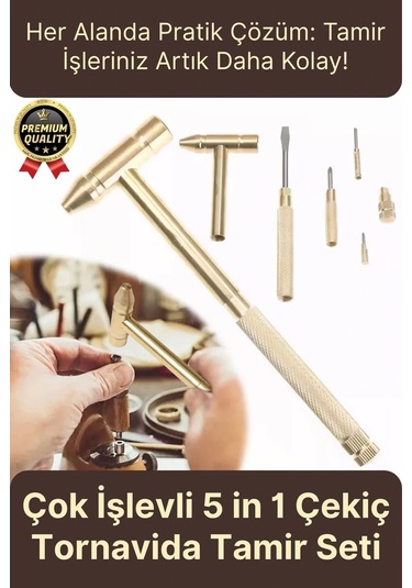 Çok İşlevli Kompakt Telefon Mücevher Kuyumcu Araba İş Ev Onarım 5 İn 1 Çekiç Tornavida Tamir Seti