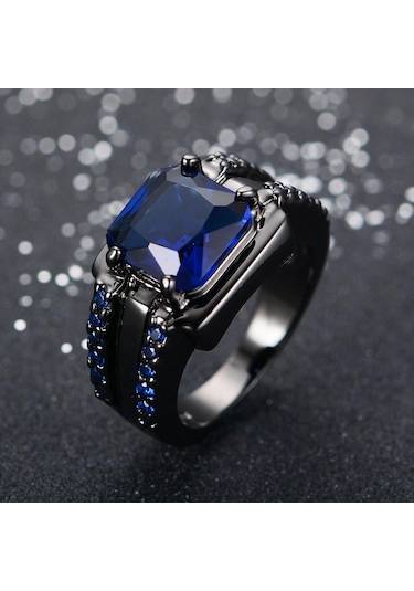Mavi Vintage Erkek Kadın Kristal Yeşil Yüzük Charm Siyah Altın Alyanslar Erkekler Kadınlar Için Punk Kare Zirkon Alyans 8 Mavi