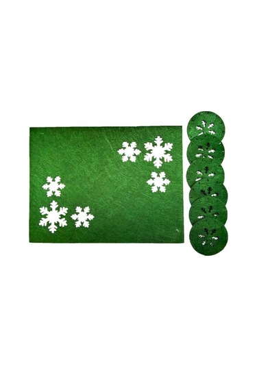 Keçe Yılbaşı Temalı Amerikan Servisi Ve Bardak Altlığı 6 Lı Set Yeşil