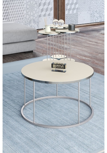 Orta Sehpa Ve Zigon Sehpa Terra Set Gümüş Krem