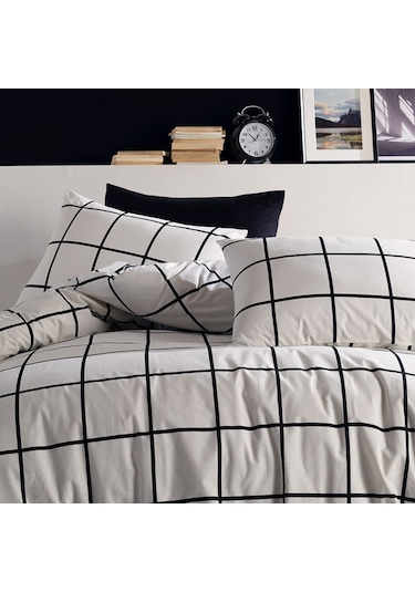 Coté Blanc Karo Siyah %100 Pamuk Çift Kişilik Nevresim Takımı Siyah