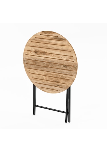 Katlanır 4 Kişilik Yuvarlak Bahçe Masası Bistro Masa 70x70 Çam 15