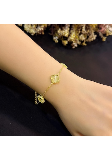 Stela Gold Renkli Yonca Gümüş Bileklik