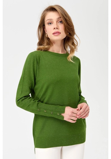 Desen Triko Kadın Sıfır Yaka Önü Kısa Arkası Uzun Bluz 23331 K.yosun K.yosun