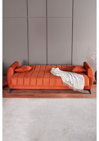 Kilim Mobilya Linda Üç Kişilik Kanepe Yüksek Ayaklı Turuncu