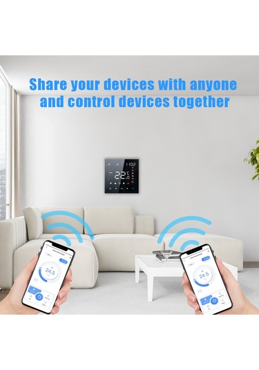 Ranyeek Siyah Akıllı 16a Wifi Termostat - Tuya App İle Programlanabilir, Ses Kontrollü Dokunmatik Ekranlı Klima Ve Zemin Isıtıcı Kontrol Cihazı