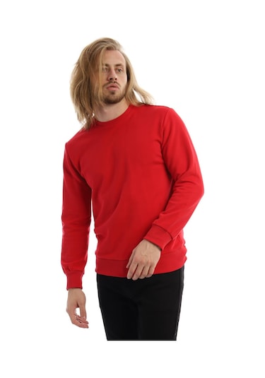 Erkek Bisiklet Yaka 3 İplik Sweat Kırmızı