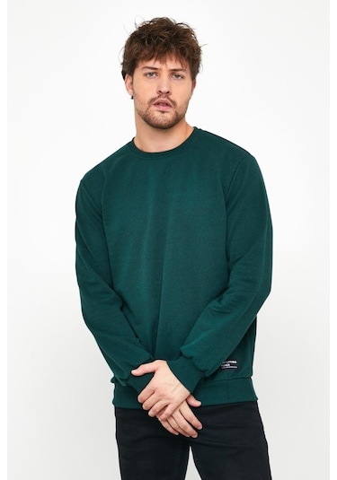 MMetalic Erkek Koyu Yeşil Basic Bisiklet Yaka Sweatshirt