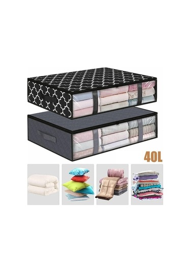 Novahub Gri Yatak Altı Saklama Torbaları Elbise Fermuarlı Organizatör Yatak Altında Gardırop Dolap Kutusu Gri Gri