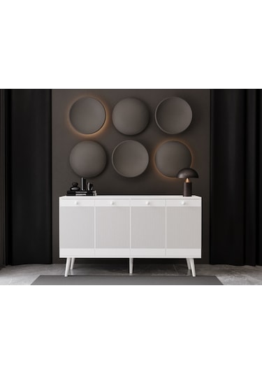 Melura Konsol 160 Cm %100 Mdf Lake Ahşap Ayaklı Beyaz
