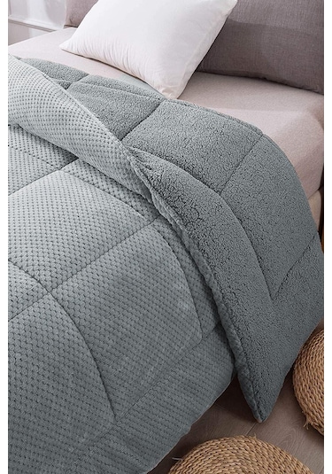 Ultra Yumuşak Çift Taraflı Wellsoft Peluş Yorgan Çift Kişilik Yıkanabilir 200x220 Cm Gri Gri