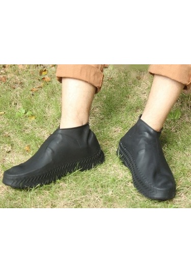 Silikon Ayakkabı Kılıfı Kaymaz Su Kir Geçirmez L Beden Siyah 5 Beyaz