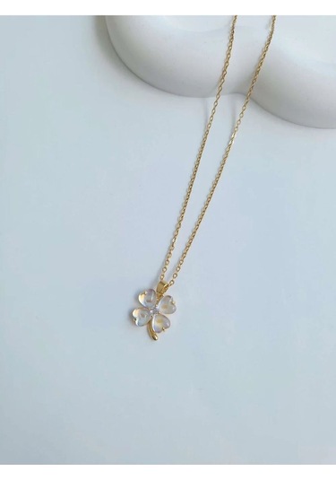 Çelik Gold Yonca Kadın Şans Kolye Sevgiliye Hediye Altın