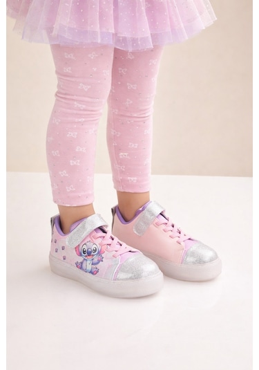 Kız Çocuk Desenli Işıklı Led Tabanlı Simli Cırt Cırtlı Sneaker Mavi