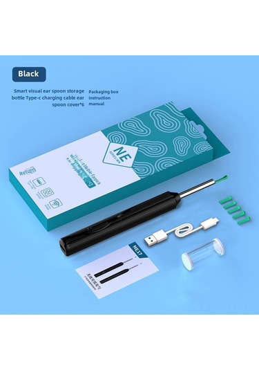 Hangfox Toptan Çocuklar İçin Ne17 Kablosuz Görsel Kulak Kaşığı - Hd Endoskoplu Temizleme Aleti Siyah Entegre Uçlu