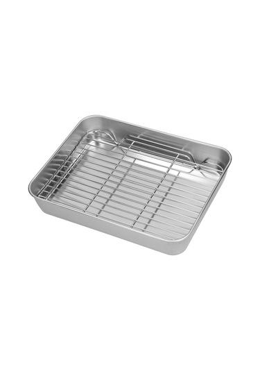 Geeroyoo Stainless Steel Fırın Tepsisi Ve Izgara Seti - Derin Kenarli, Yemekleri Tutar, Yağ/suyu Akıtır - 23.5x17.5x5 Cm Sağlıklı Materyal Diğer