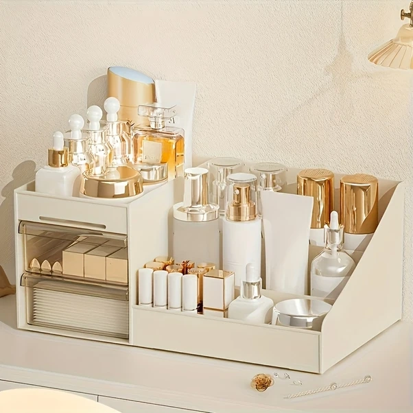 Cordial Çekmeceli Çok Amaçlı Beyaz Makyaj Organizatörü - Duvara Monte Kozmetik Saklama Beyaz