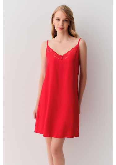 Suwen Amour Kısa Gecelik Sh26101613082 Kırmızı
