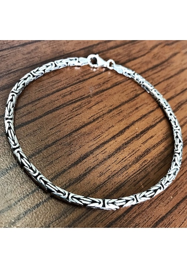 Takı Dükkanı 925 Ayar Gümüş Erkek Bileklik Yuvarlak Kral Model 3,2mm Genişlik 21cm Uzunluk msb04