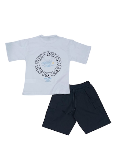 Erkek Çocuk Stay True Ön Arka Yazılı Tişört Paraşüt Şortlu Takım
