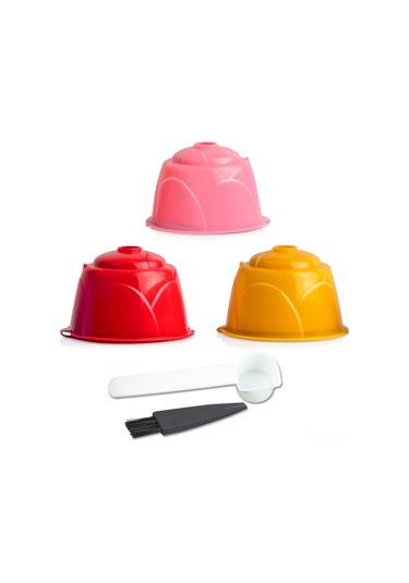 Leezsing Dolce Gusto Uyumlu Tekrarlı Kullanim Kahve Kapsülü Filtre Seti - 3 Adet Pembe Sarı + Kaşık Ve Fırça Çok Renkli