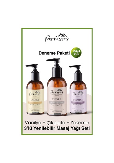 Parnassos Vanilya + Çikolata + Yasemin Özlü Aramoterapi Masaj Yağı 3 x 150 ML