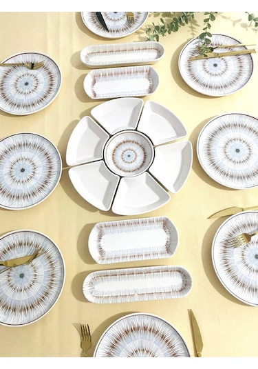 Blue Eyes 8 Kişilik 19 Parça Kahvaltı Takımı Kahve Mavi