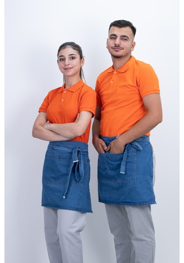 Düz Çift Cepli Kot Önlük Çok Renkli