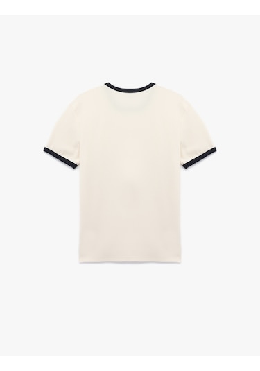 Koton Kısa Kollu Bisiklet Yaka Tok Kumaş Renk Kontrastlı Pamuklu Slim Fit Tişört Ekru 6wam10098hk Ekru