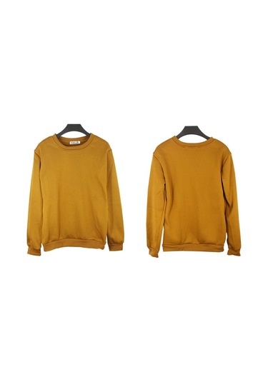 Dolıty Erkek Kadın Bisiklet Yaka Polar Kazak Düz Jumper Açık Kahverengi