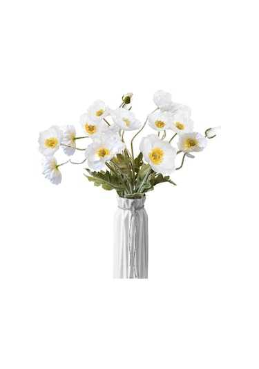 Yapay Çiçek Gelincik Çiçeği Beyaz Renk 3 Çiçek 1 Tomurcuk 59cm