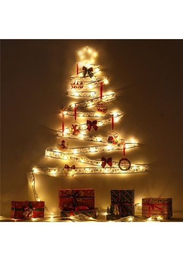 Szypzstore 4 M 40 Leds Noel Ağacı Şerit Işık Dekorasyonu Dize Işıklar Dıy Dantel Yaylar Dize Işık Ev Dekorları Yeni Yıl Işığı 5ho7ot Beyaz