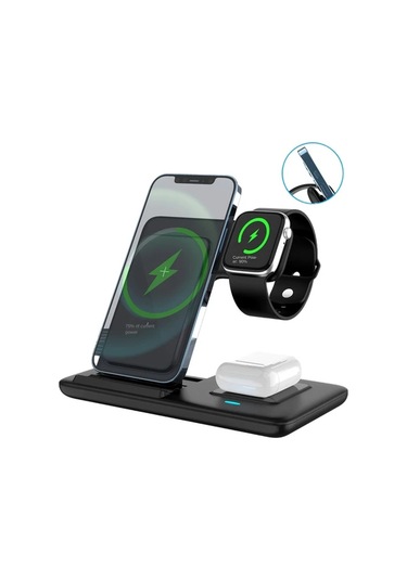 Xuweiwei Mingmai 3ü 1 Arada Katlanabilir Kablosuz Siyah Sarj Istasyonu İphone Uyumlu 15 14 13 12 11 Pro Max Mini Plus Airpods Watch 1 9 İcin