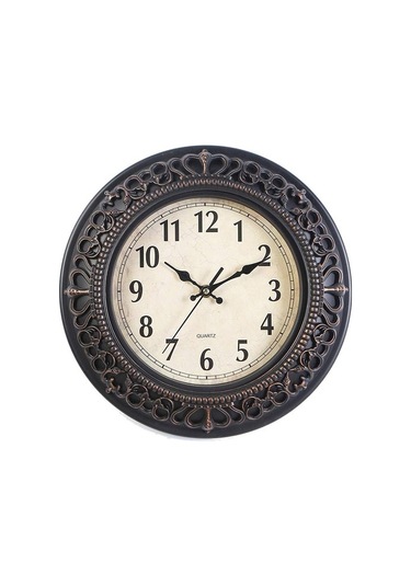 Goldenqian 10 Inç Sessiz Retro Kuvars Saat Dekoratif Duvar Saati Dru65e Siyah