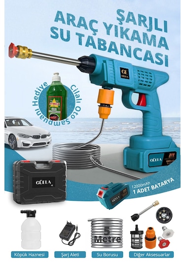 Yeni Model Şarjlı Yüksek Basınçlı Oto Araba Bahçe Yıkama Ve Temizleme Tabancası Makinesi