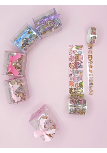 Fiyonk Çantalı Süslü Kız Şeffaf Desenli Bant - Pudra 1