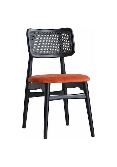 Helios Hazeranlı Ahşap Bohem Sandalye Siyah - Turuncu