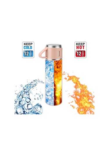 Hangfox Paslanmaz Çelik Isı Saklama Bardağı 500ml, 12 Saat Isı Tutma, Sızdırmaz, Taşınabilir, Ev Ve Dış Mekan İçin - Siyah Pembe