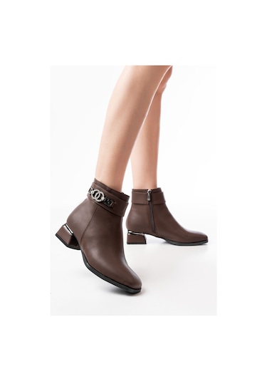 Rm-502 Kahverengi Toka Aksesuarlı Topuklu Fermuarlı Günlük Ka... Kahve