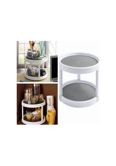 1 Adet Turntable Dönen Baharat Depolama Rafı Depolama Organizatörü Mutfak Çift Katman Gri