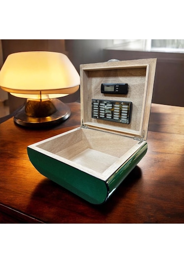 Lubinski İtaly Oval Humidor Puro Kutusu Lizard Yeşil 60's