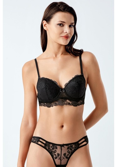 Luw 6118 Siyah Dolgulu Sütyen Külot Dantelli 2Li Takım Siyah